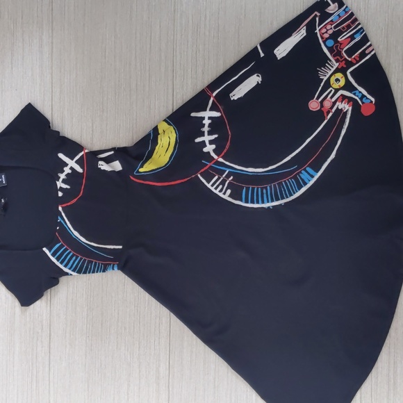 Desigual Short Sleeve Midi A-Line Dress S, Black with Colorful Abstract … - Picture 8 of 12